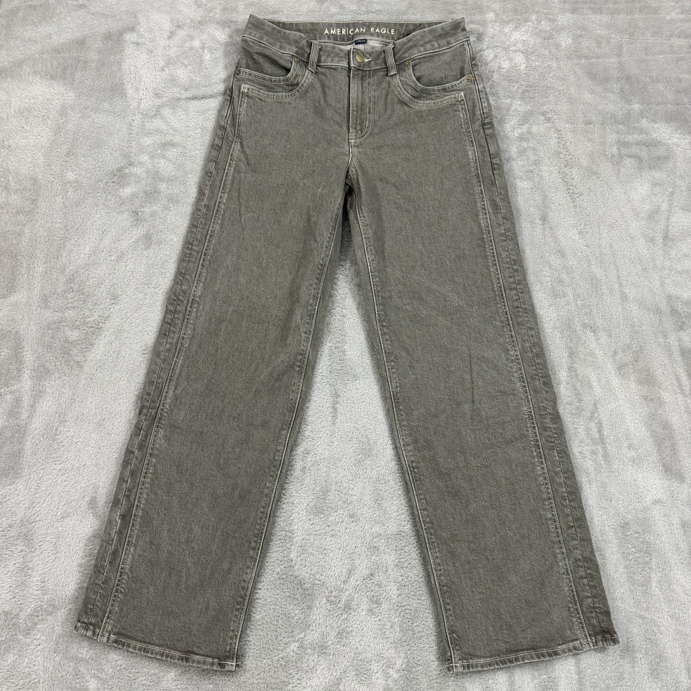 American Eagle Jeans Womens 2 Gray Stovepipe Wide Leg Straight High Rise Stretch